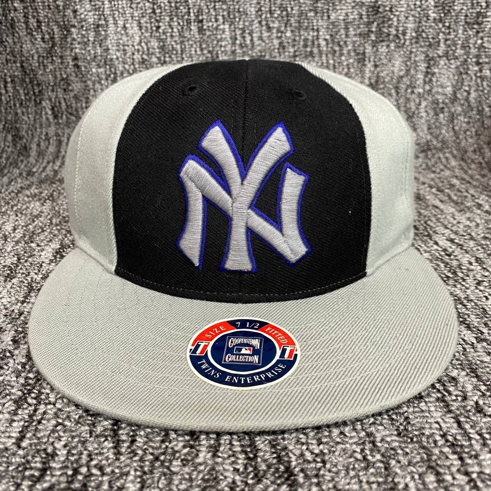 VTG Twins Enterprise NY Yankees Cooperstown Fitted Hat 7 1/2 Two Tone Cap Grey